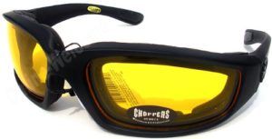 MOTORCYCLE Night Riding Padded Safety Protective SUN GLASSES GOGGLES Yellow Lens
